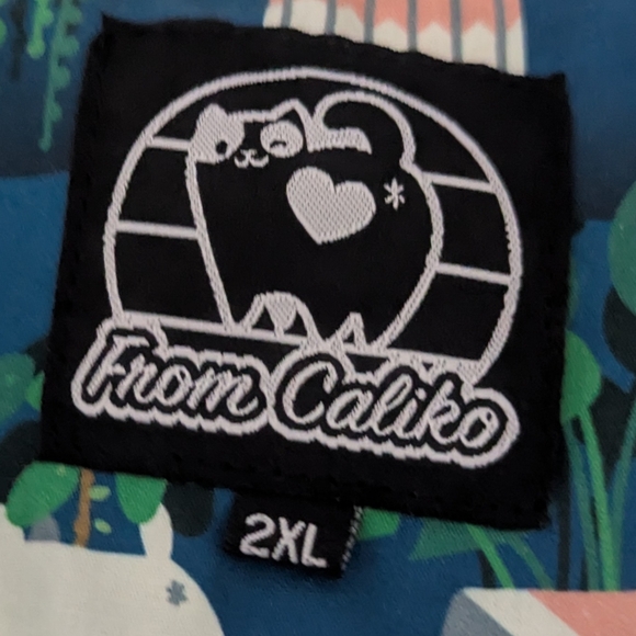 Men's From Calico 2X Plant Cat Button Down Blouse - Picture 6 of 6